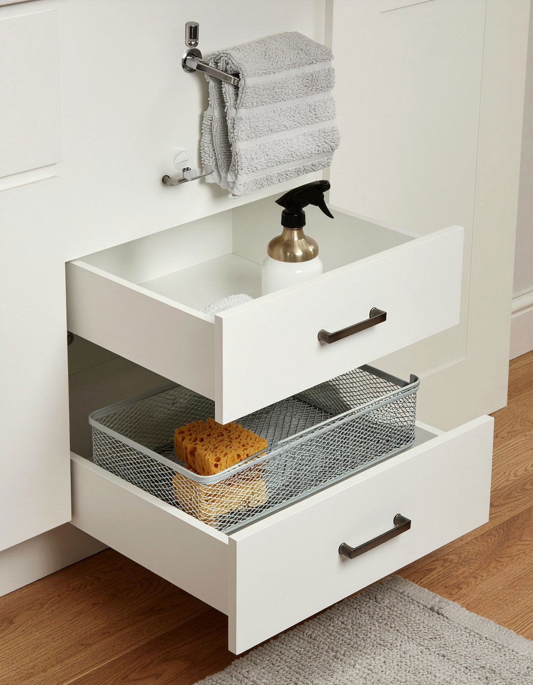 Under sink pull out drawers - 30 bathroom shelving unit ideas