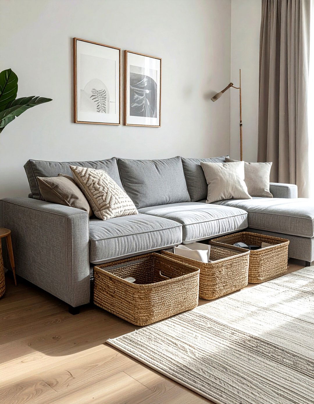 Under sofa storage - 30 living room storage hacks