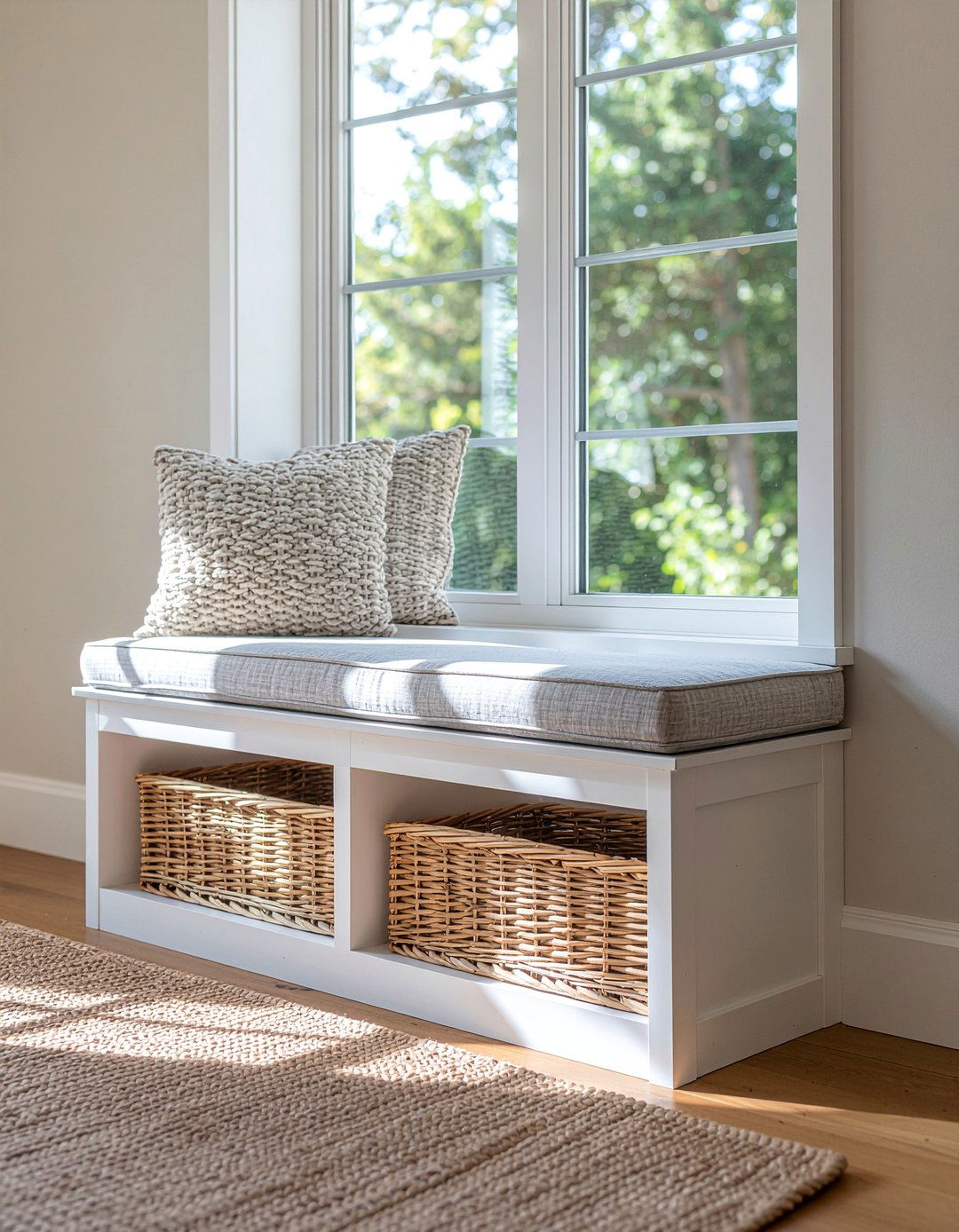 Under window bench - 30 dining room storage ideas