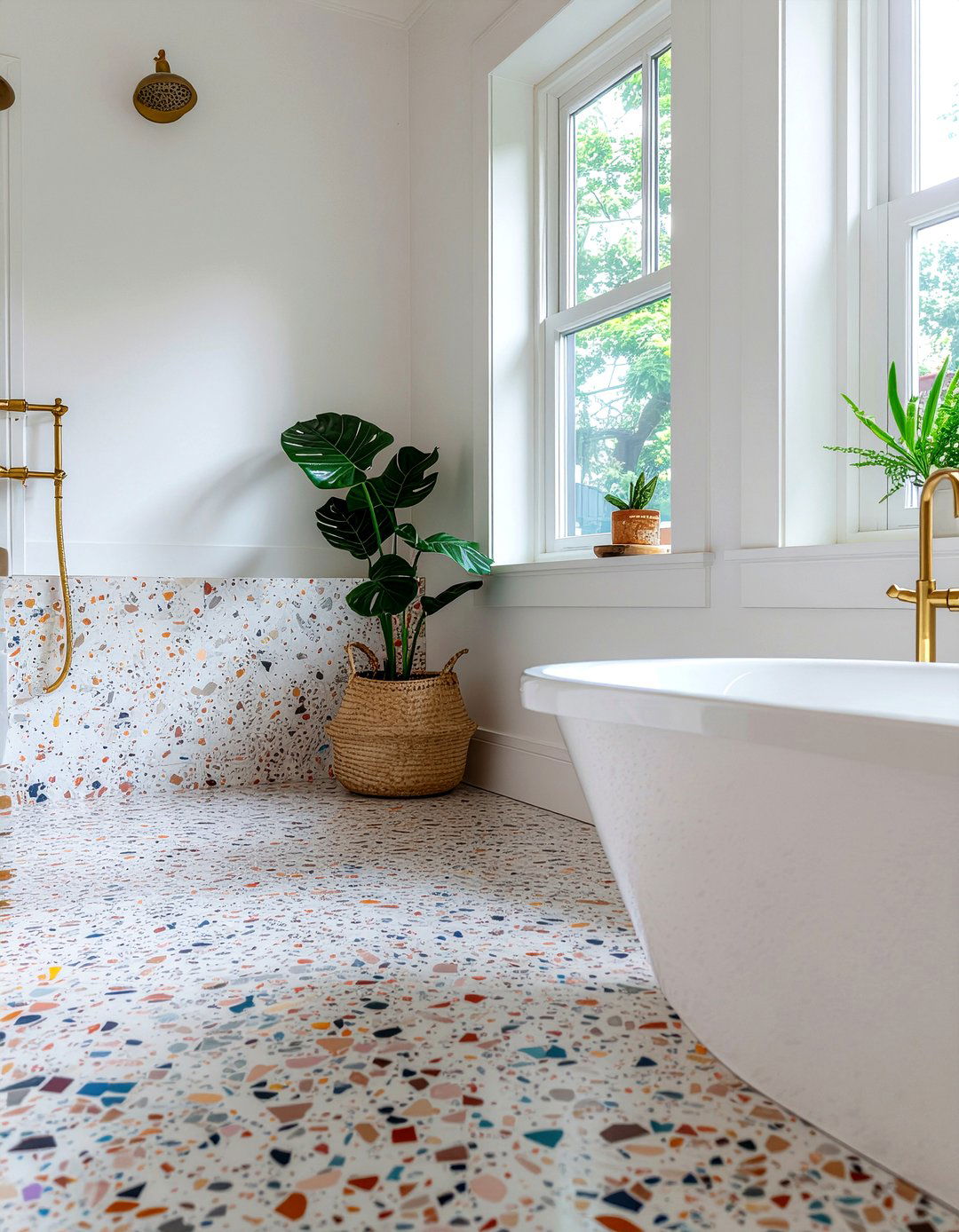 Unlacquered Brass And Terrazzo Tile - 30 bathroom finish mixing ideas