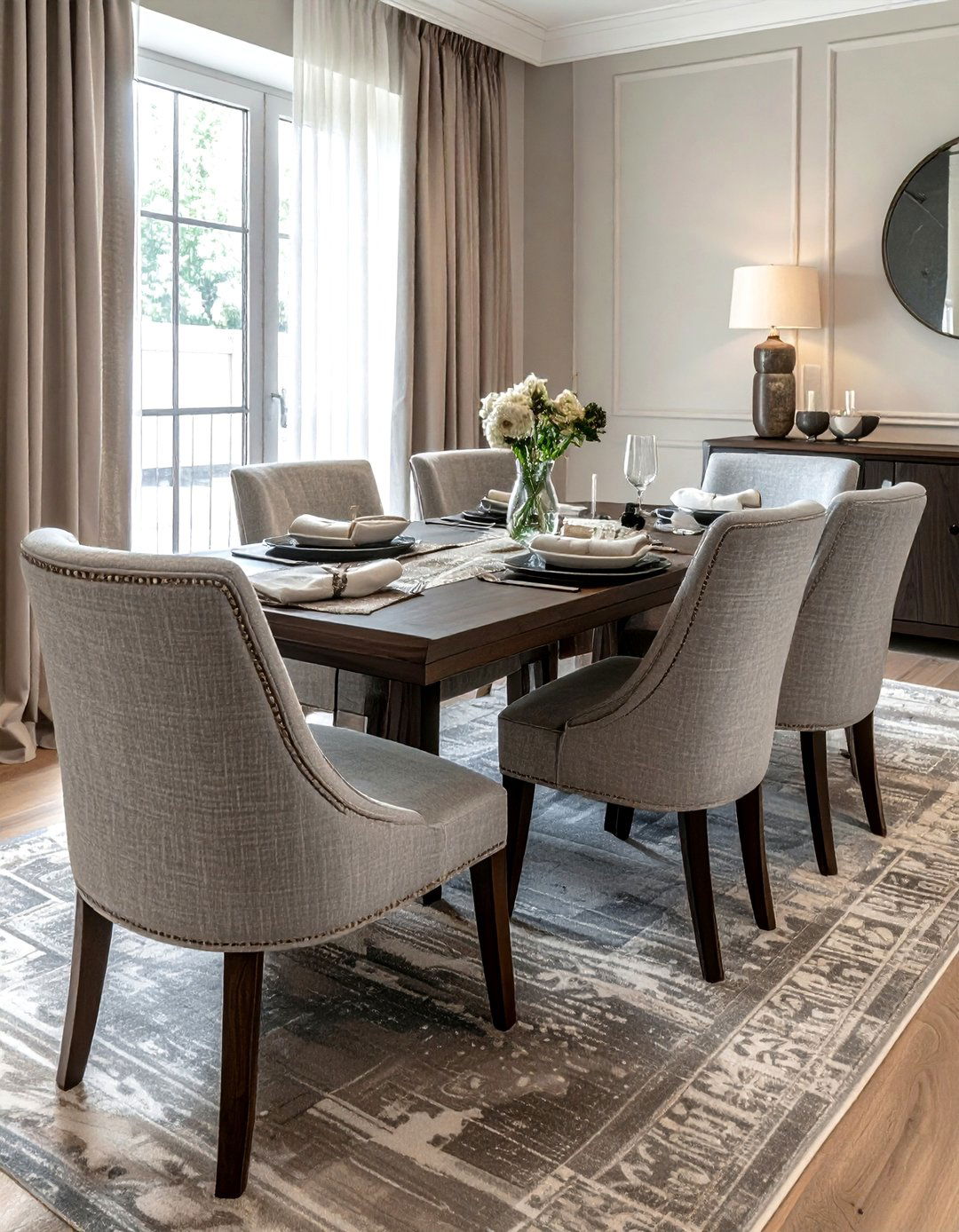 Upholstered Host Chairs - 30 modern classic dining room ideas