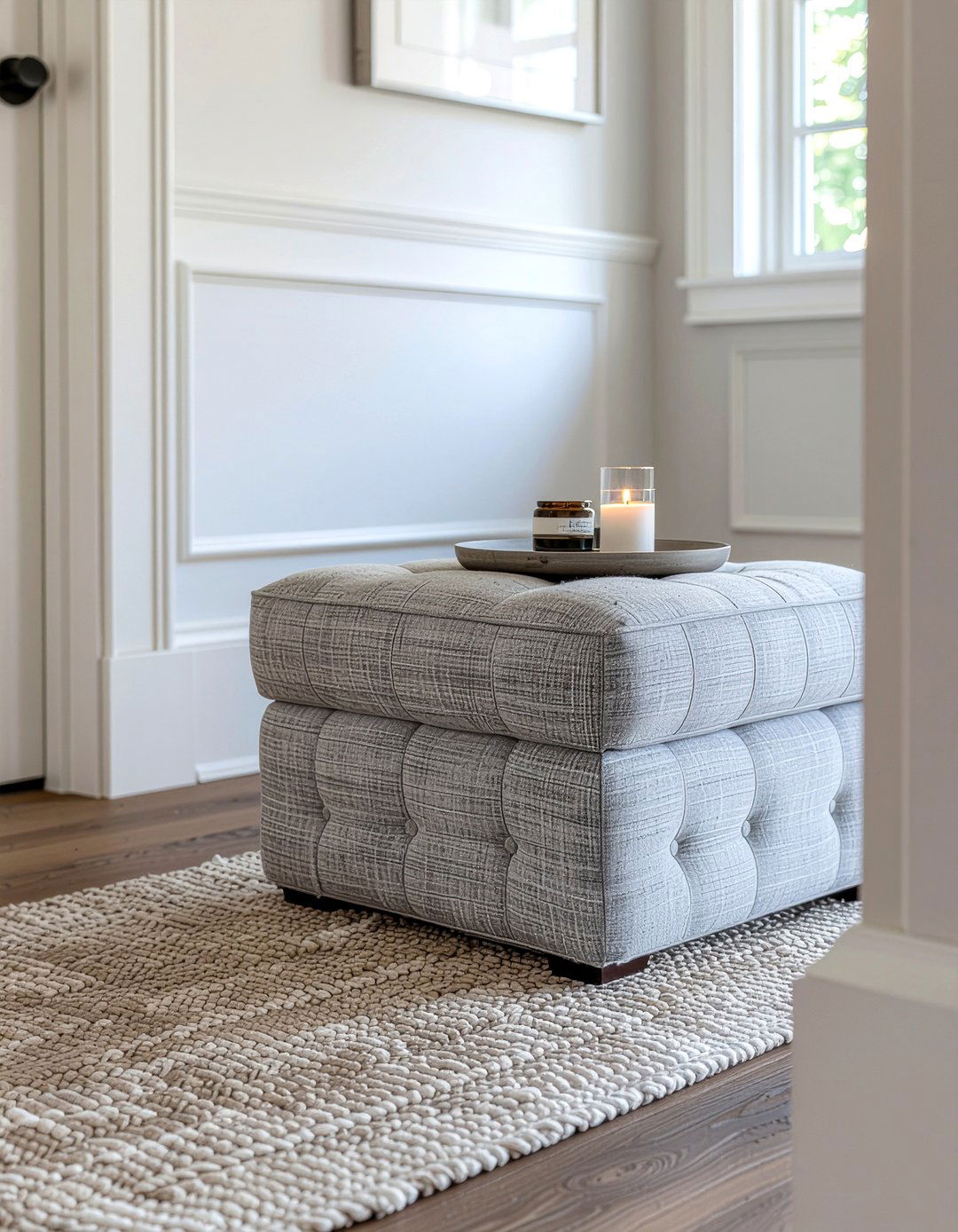 Upholstered Storage Ottoman - 30 entryway organization ideas