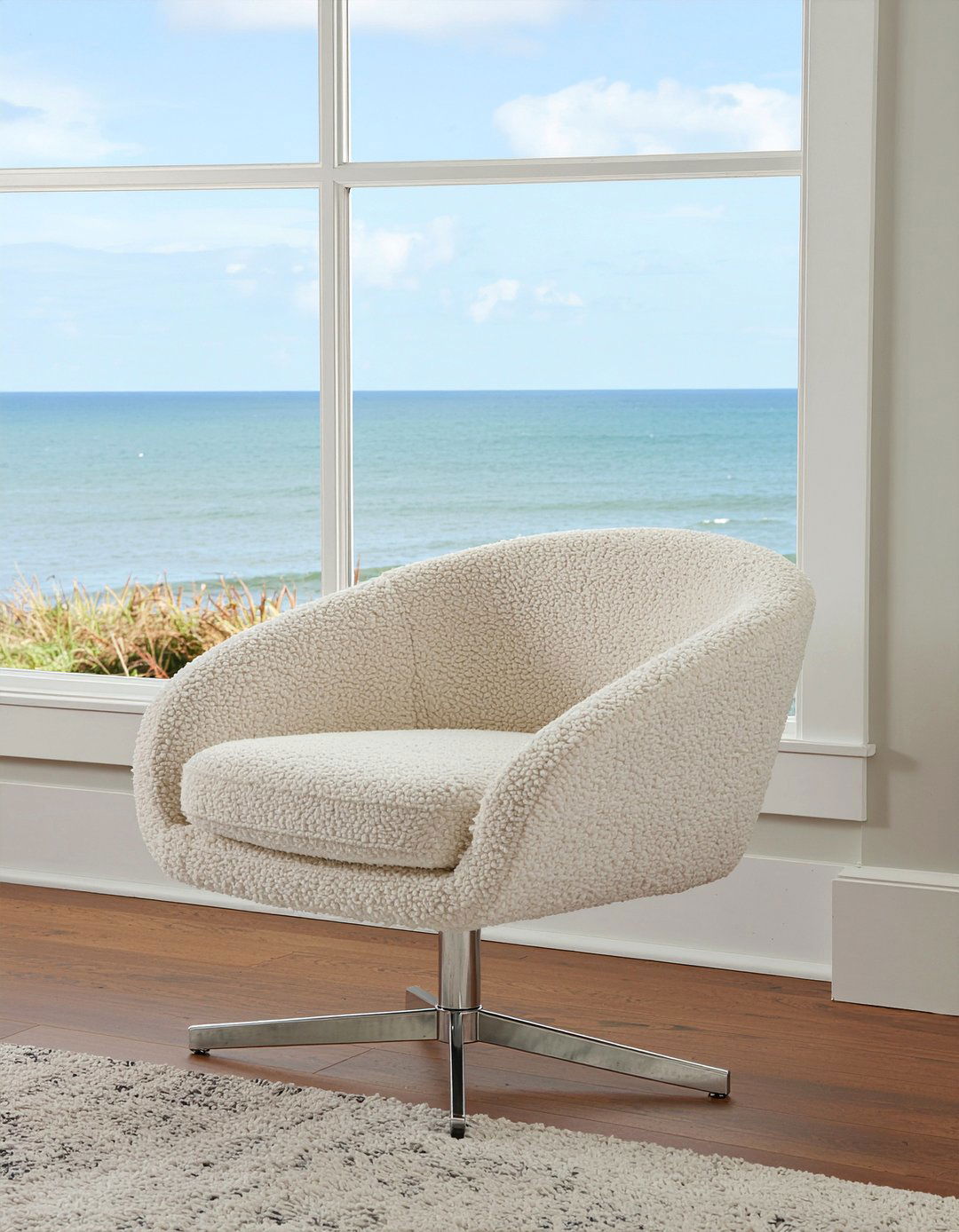 Upholstered Swivel Chair - 30 living room coastal furniture ideas