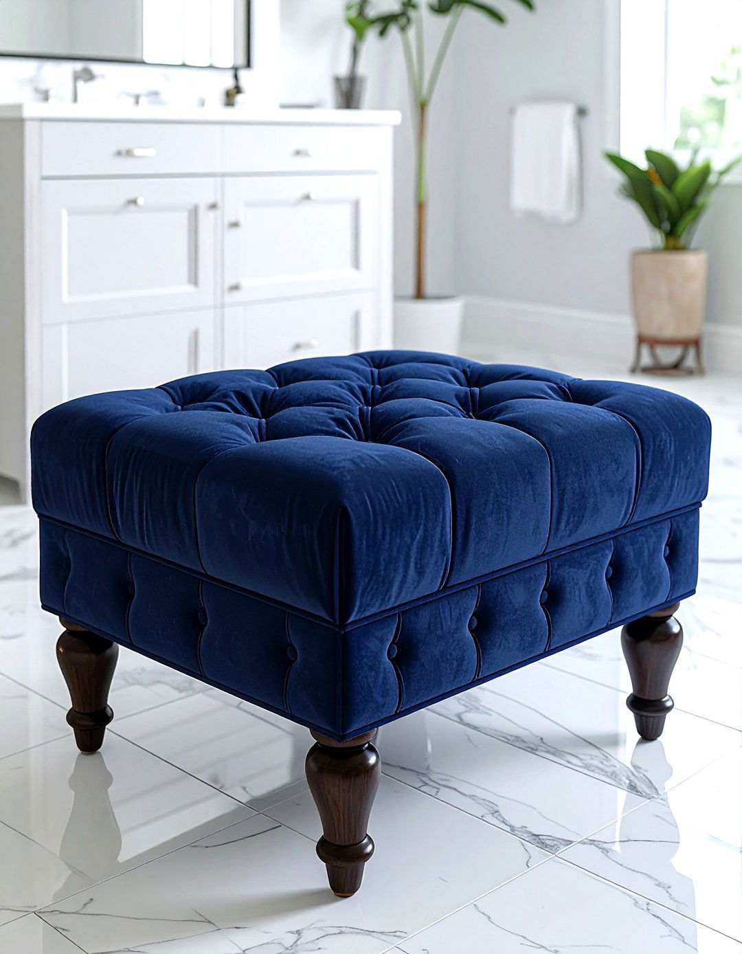 Upholstered bathroom ottoman - 30 bathroom seating arrangements ideas