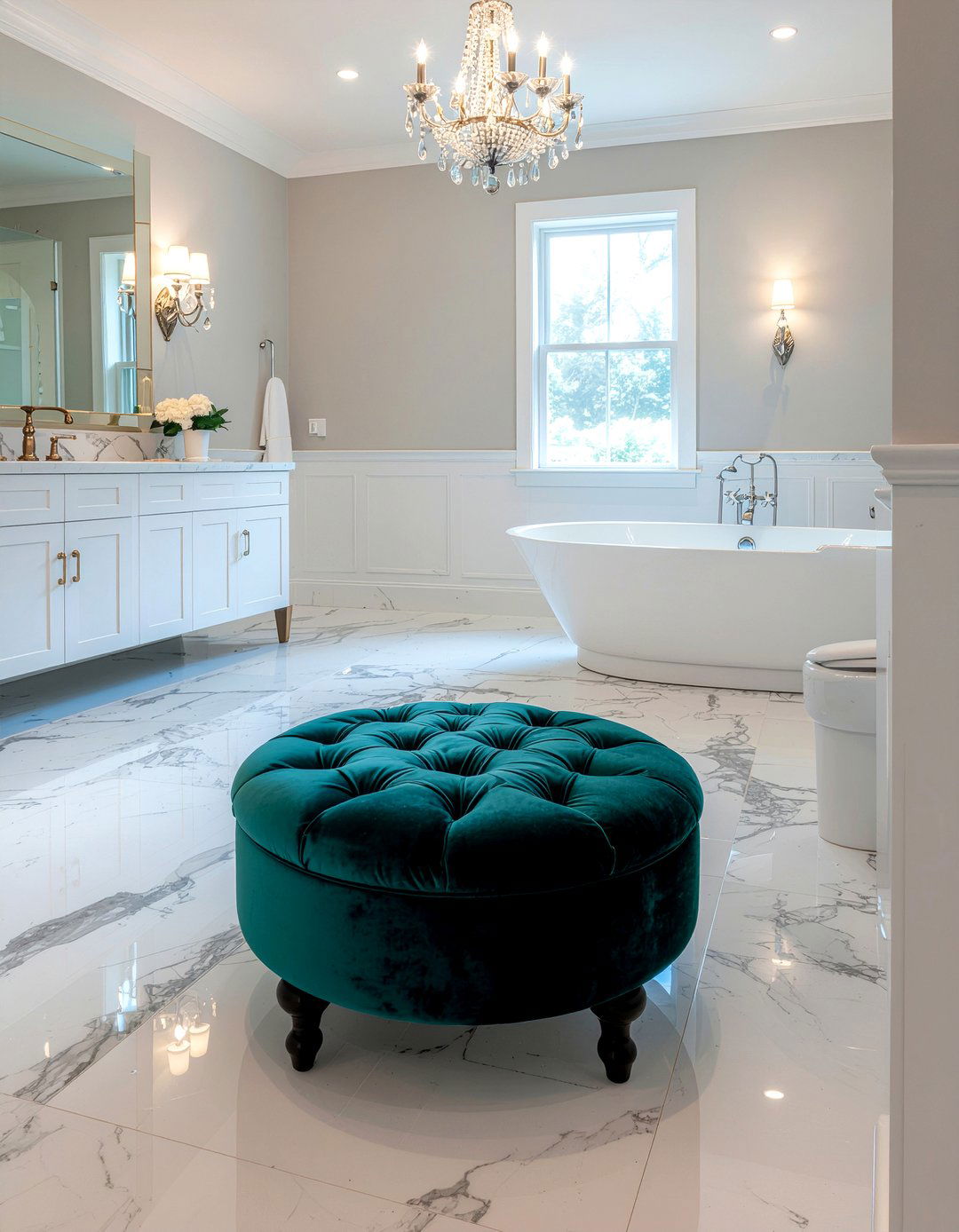 Upholstered bathroom ottoman - 30 bathroom bench seating ideas