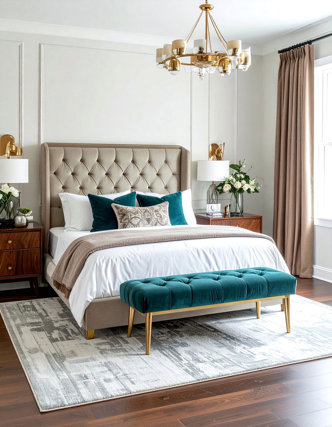 Upholstered bed bench bedroom - 30 mid-century glam bedroom ideas