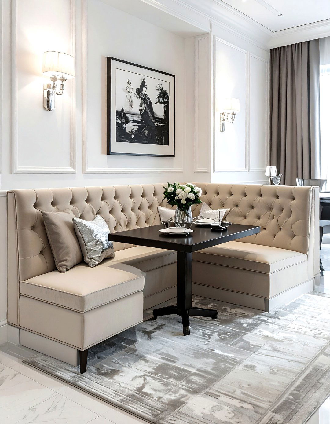 Upholstered corner bench - 30 L-shaped banquette dining ideas
