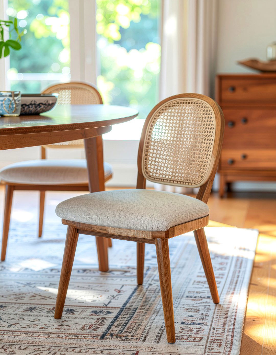 Upholstered seat cane chair - 30 cane dining chair ideas