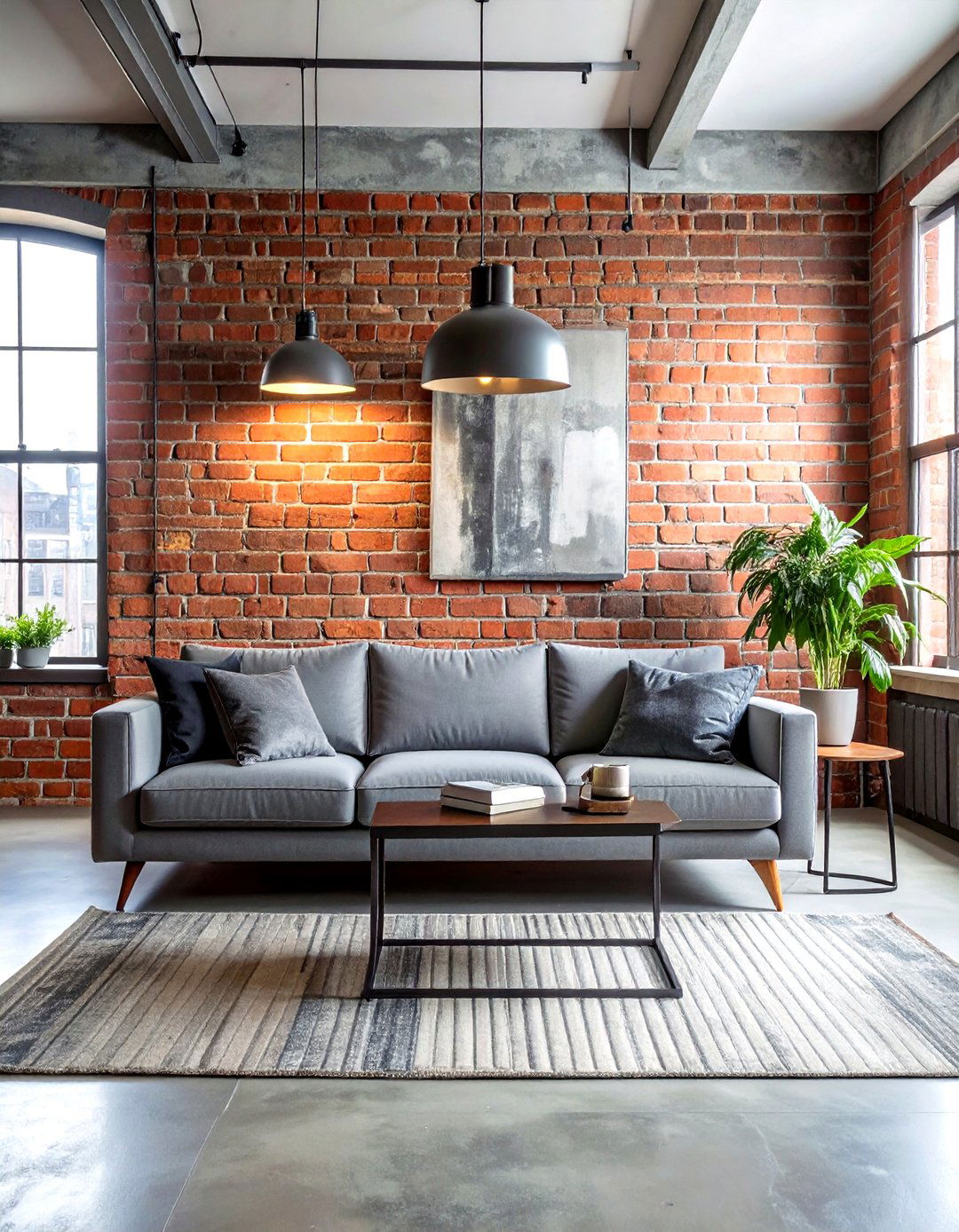 Urban Industrial Gray Brick Living Room - 30 gray living room furniture ideas