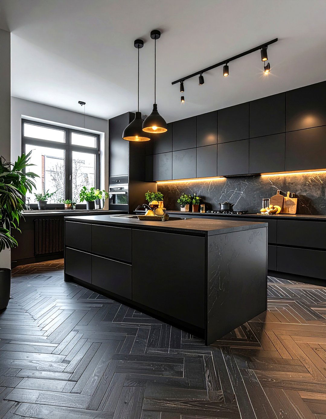 Urban kitchen dark tile herringbone - 30 herringbone floor kitchen ideas