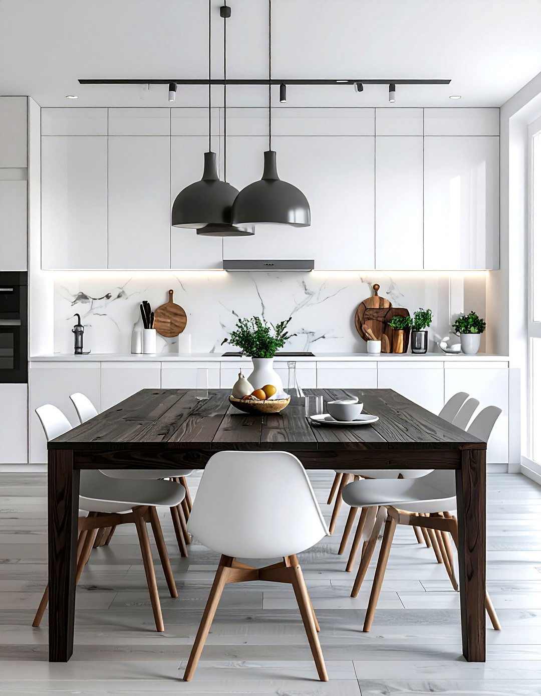 Urban modern dark wood white cabinets - 30 brown and white dining room ideas