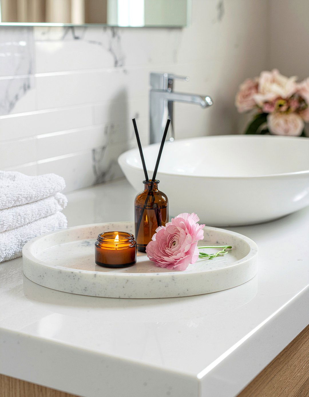 Use decorative tray - 30 low cost bathroom makeover ideas