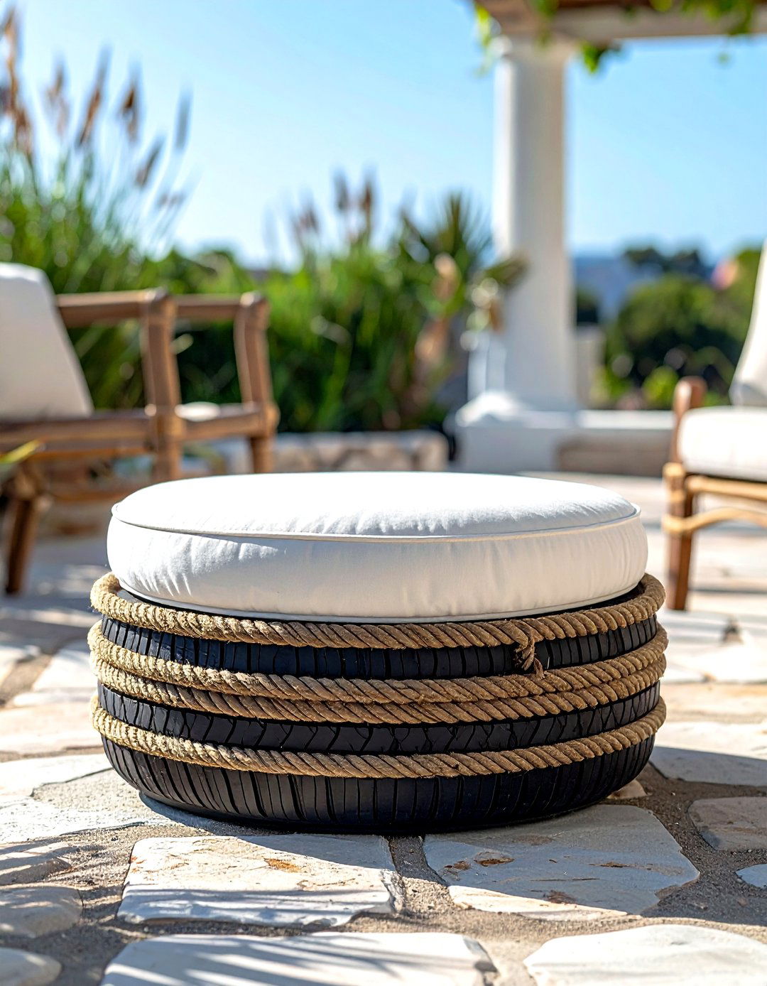 Used tire outdoor ottoman - 30 repurposed decor ideas
