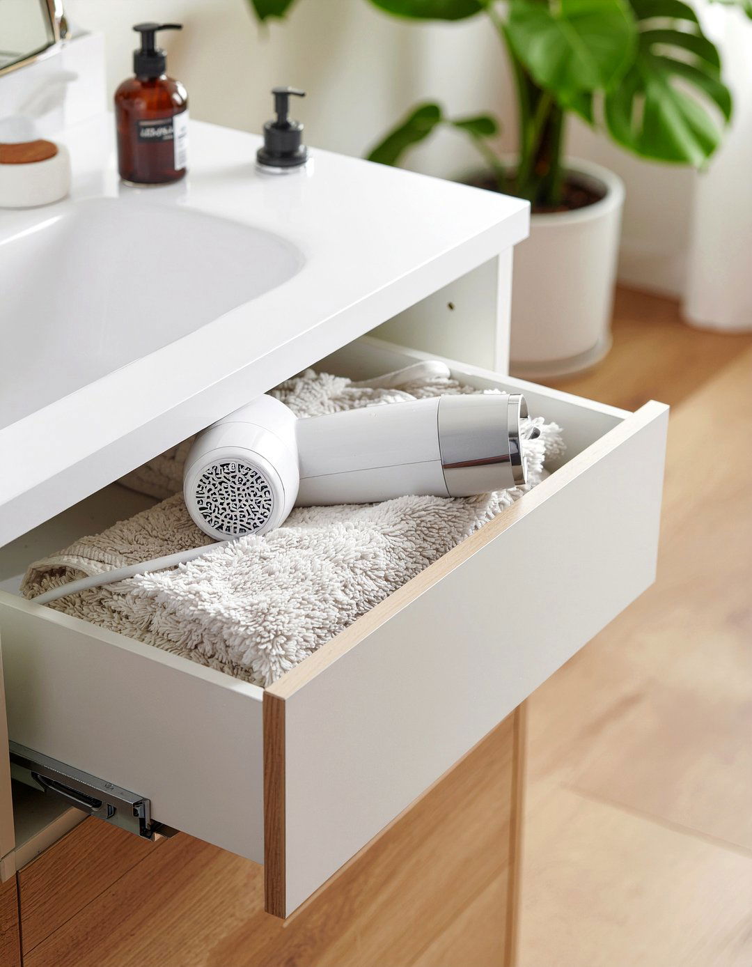 Vanity outlet drawer - 30 bathroom optimization ideas