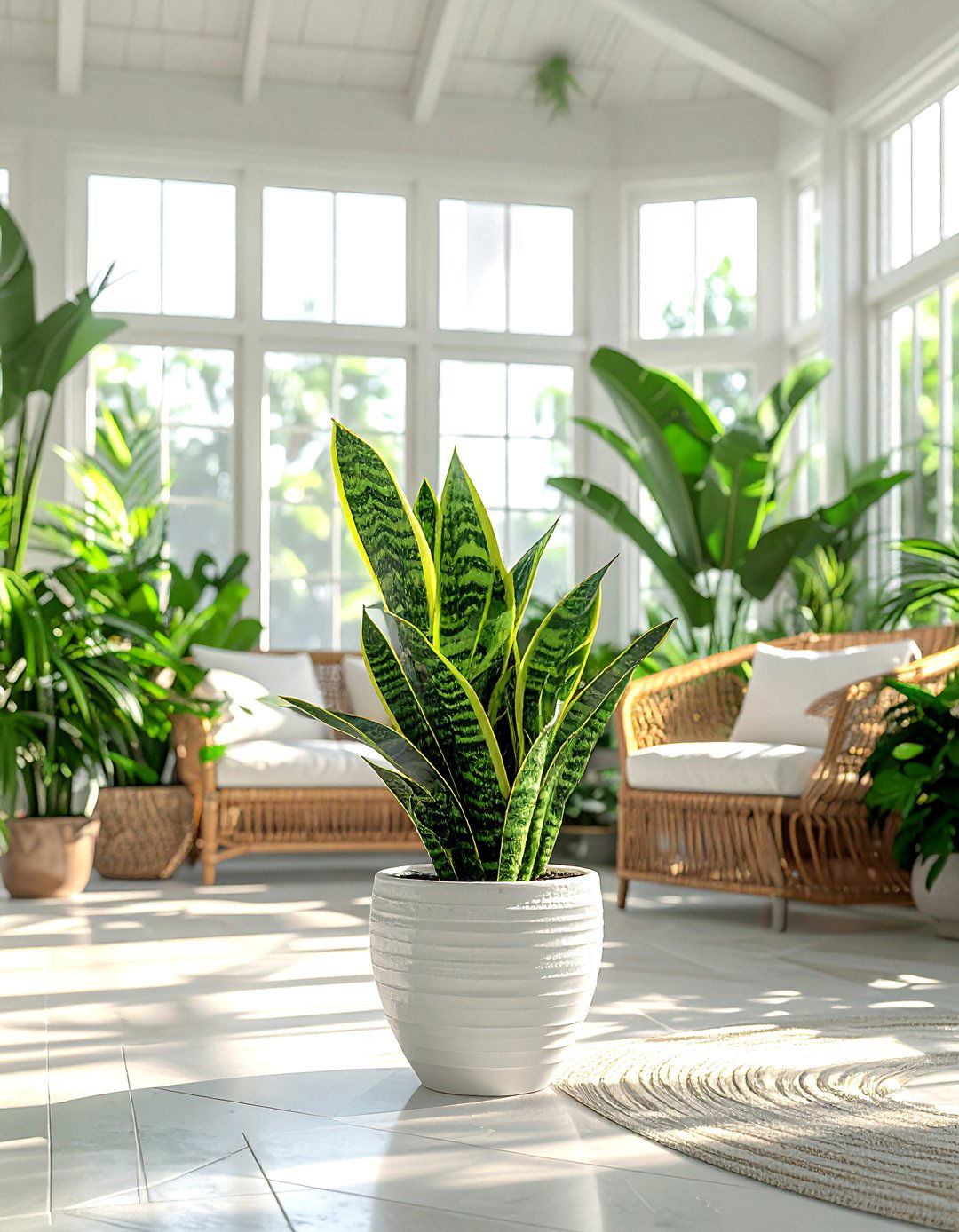 Variegated snake plant in sunroom - 30 snake plant ideas