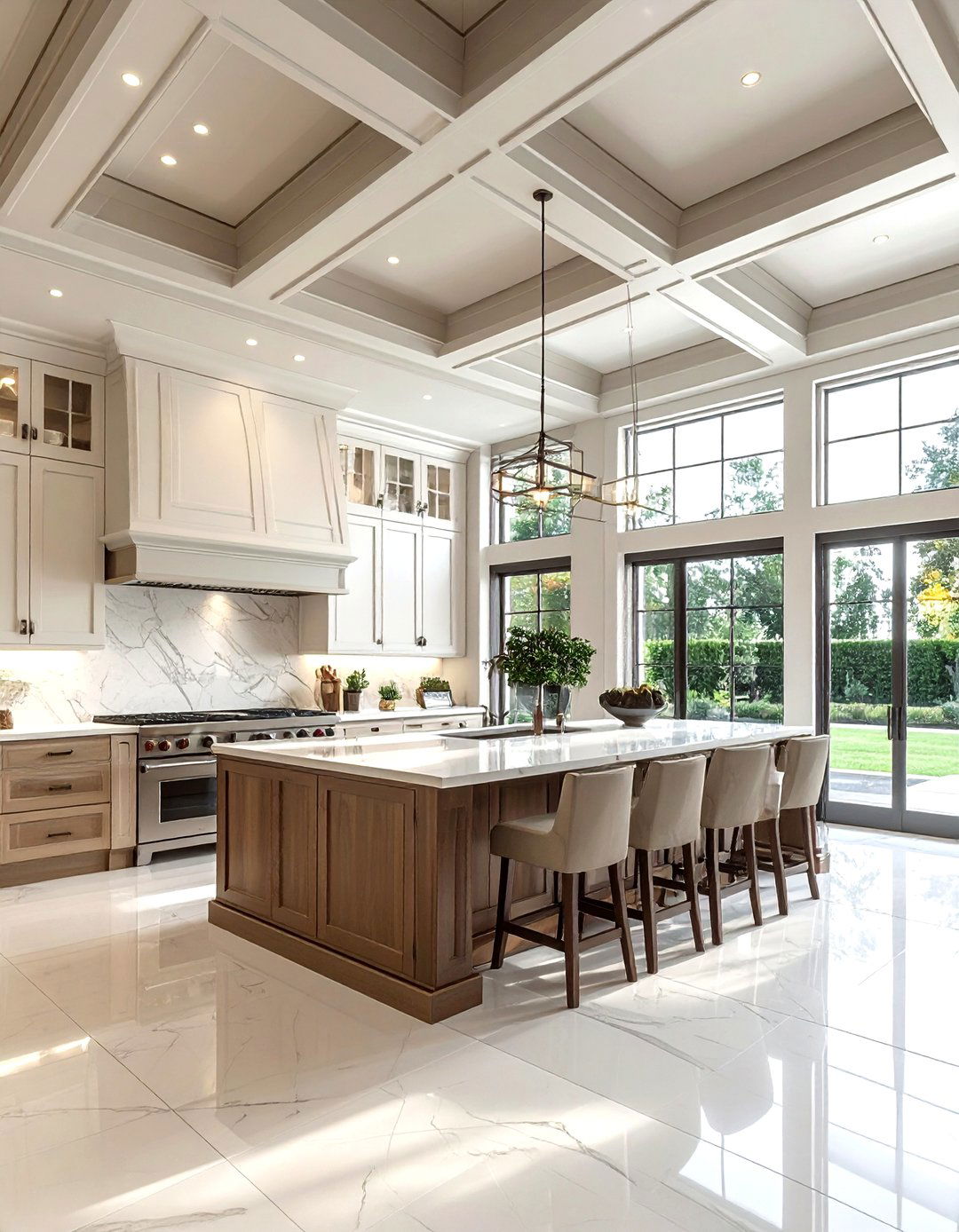 Vaulted Coffered Ceiling - 30 kitchen coffered ceiling ideas