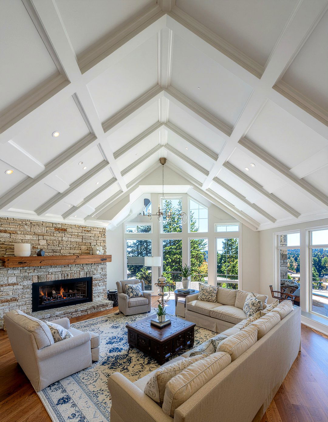 Vaulted Coffered Ceiling - 30 living room coffered ceiling designs
