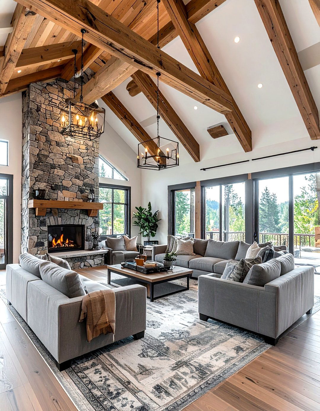 Vaulted ceiling beams - 30 living room beam ideas