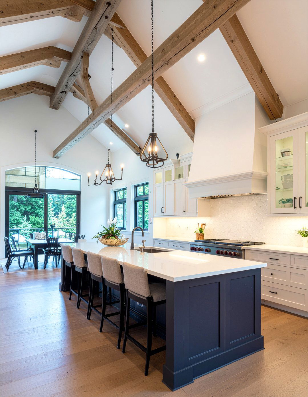 Vaulted ceiling exposed beams - 30 ski house kitchen ideas