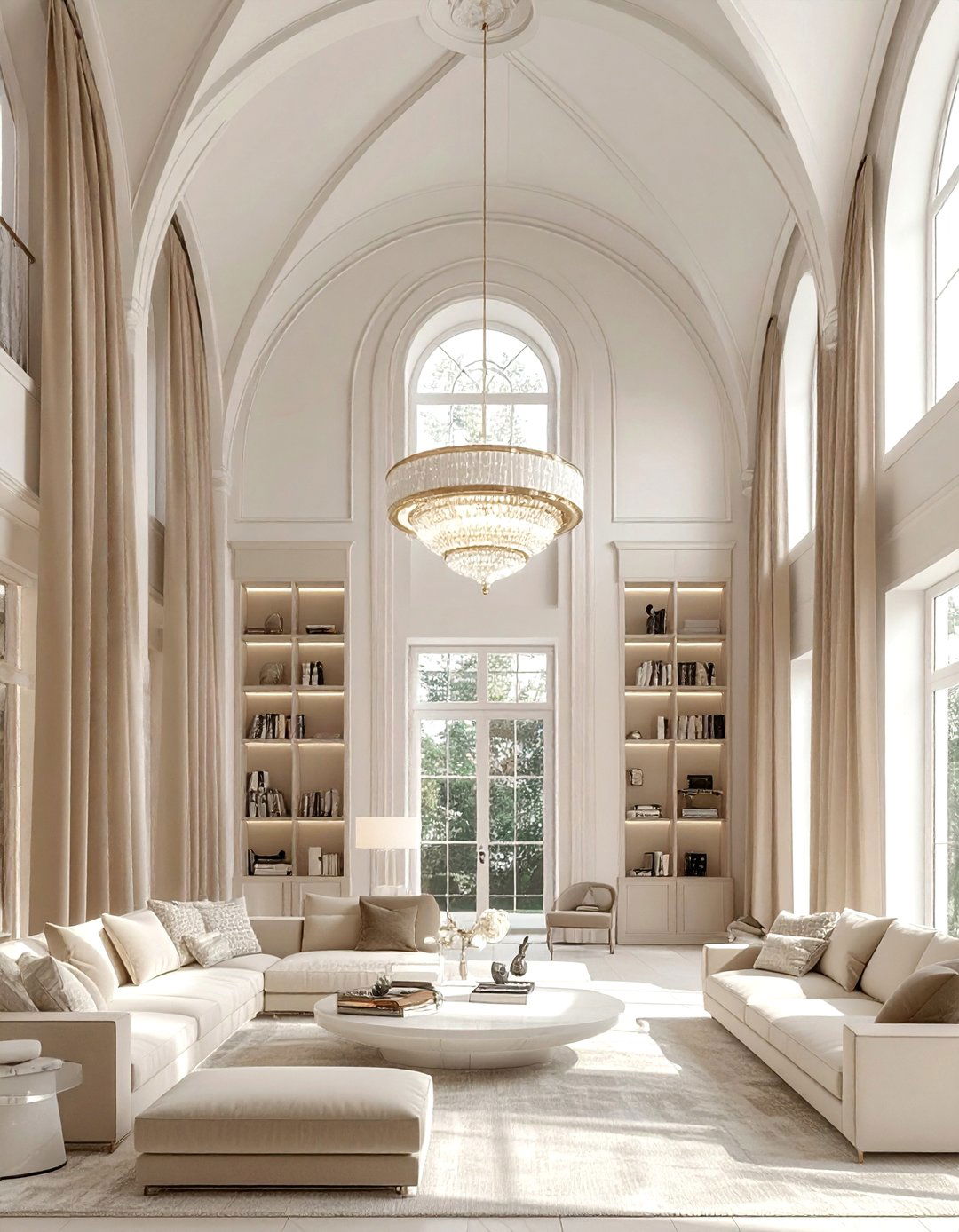 Vaulted ceiling neutral living room - 30 beige and white living room ideas