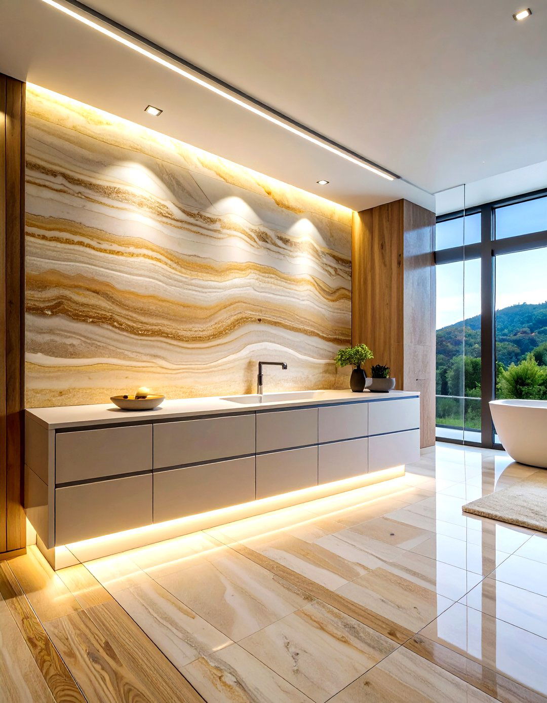Vein cut travertine wall - 30 travertine tile bathroom ideas