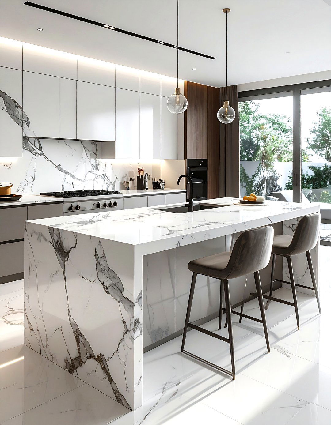 Veined Marble Kitchen Island - 30 marble kitchen island ideas