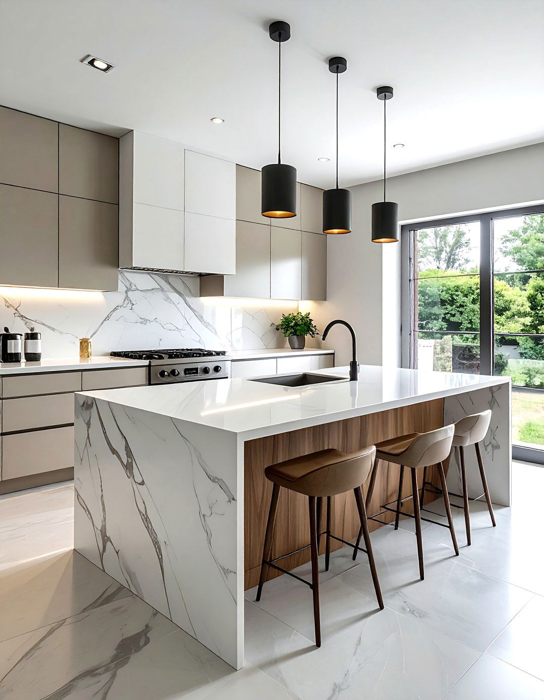 Veined Porcelain Slab Countertop - 30 veined countertop kitchen ideas