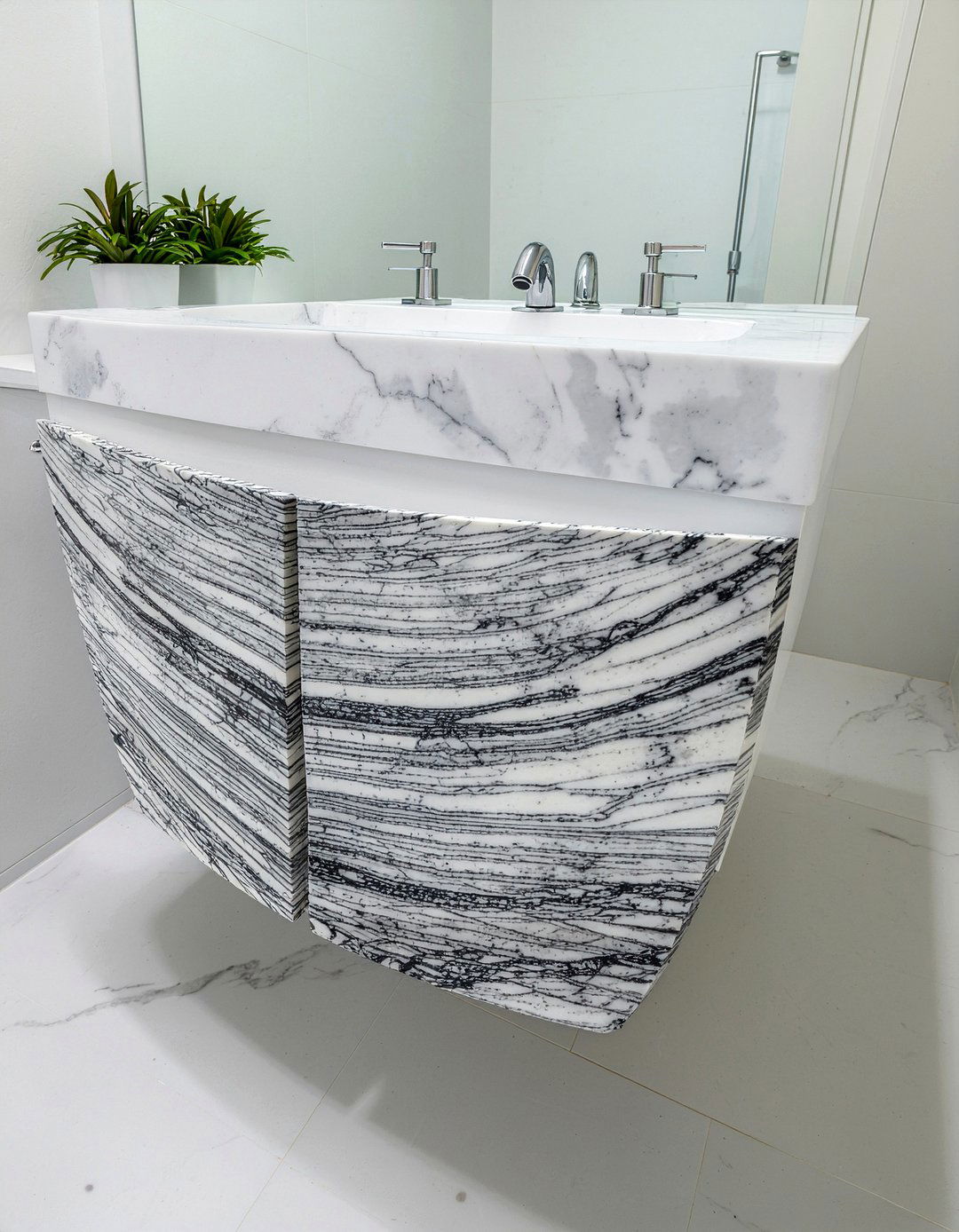 Veined marble bathroom vanity - 30 marble countertop bathroom ideas