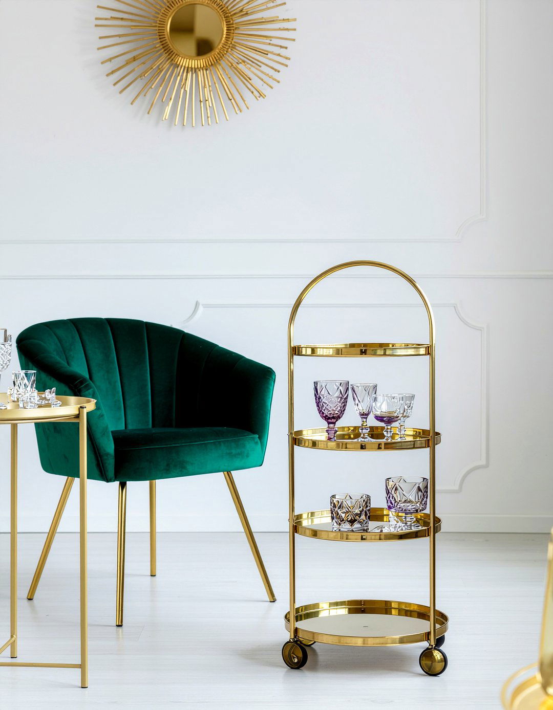 Velvet Accent Bar Cart - 30 living room bar cart ideas