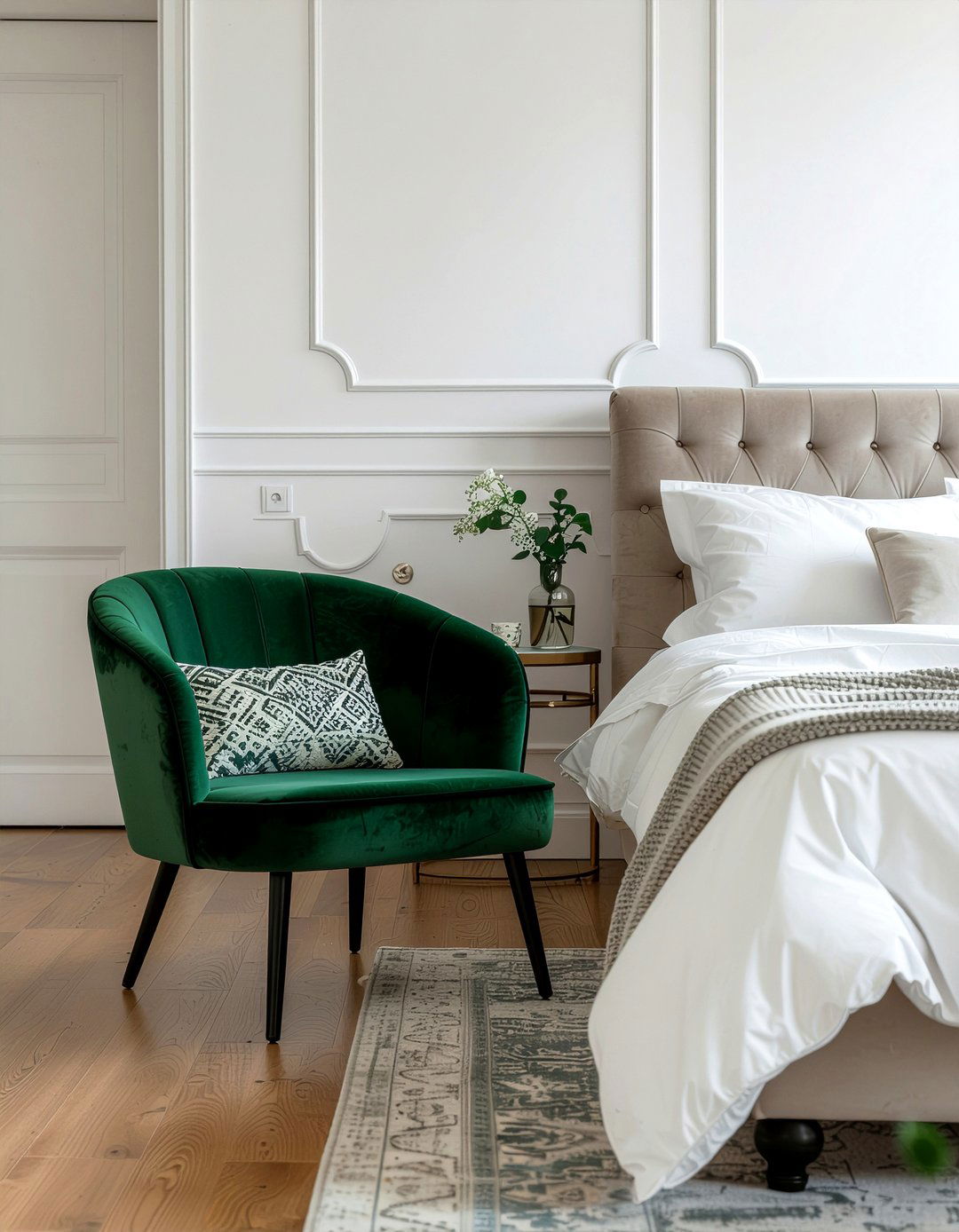 Velvet Accent Chair - 30 light academia bedroom ideas