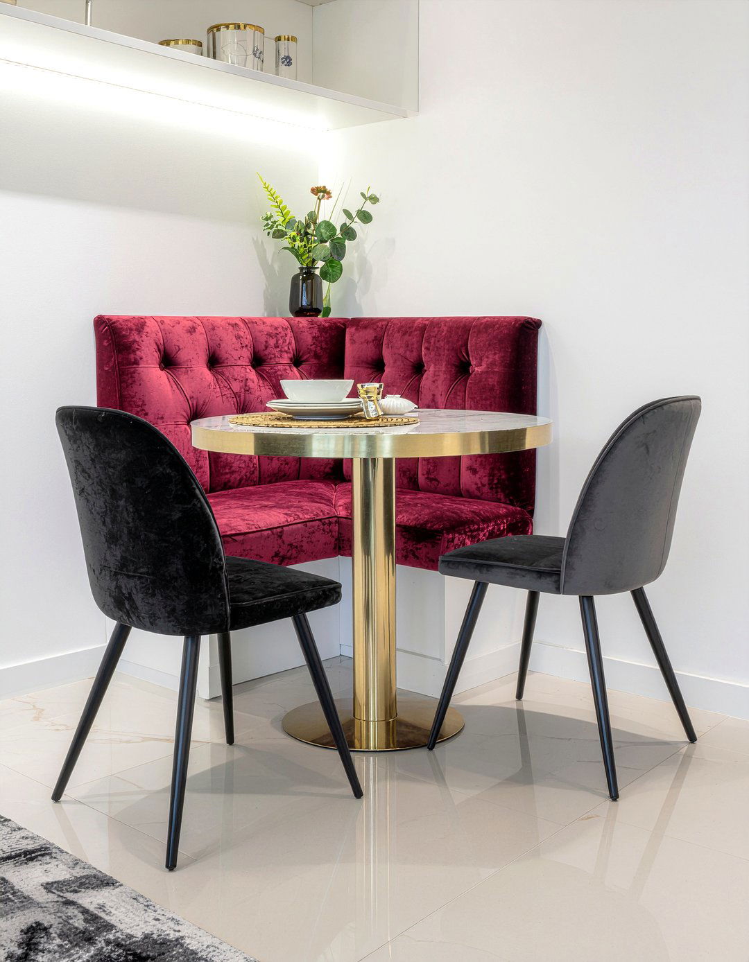 Velvet Banquette Seating - 30 breakfast nook kitchen ideas