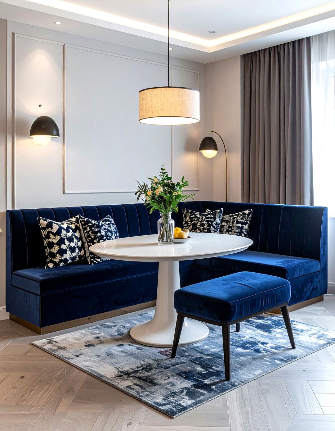 Velvet Banquette Seating - 30 apartment dining room ideas