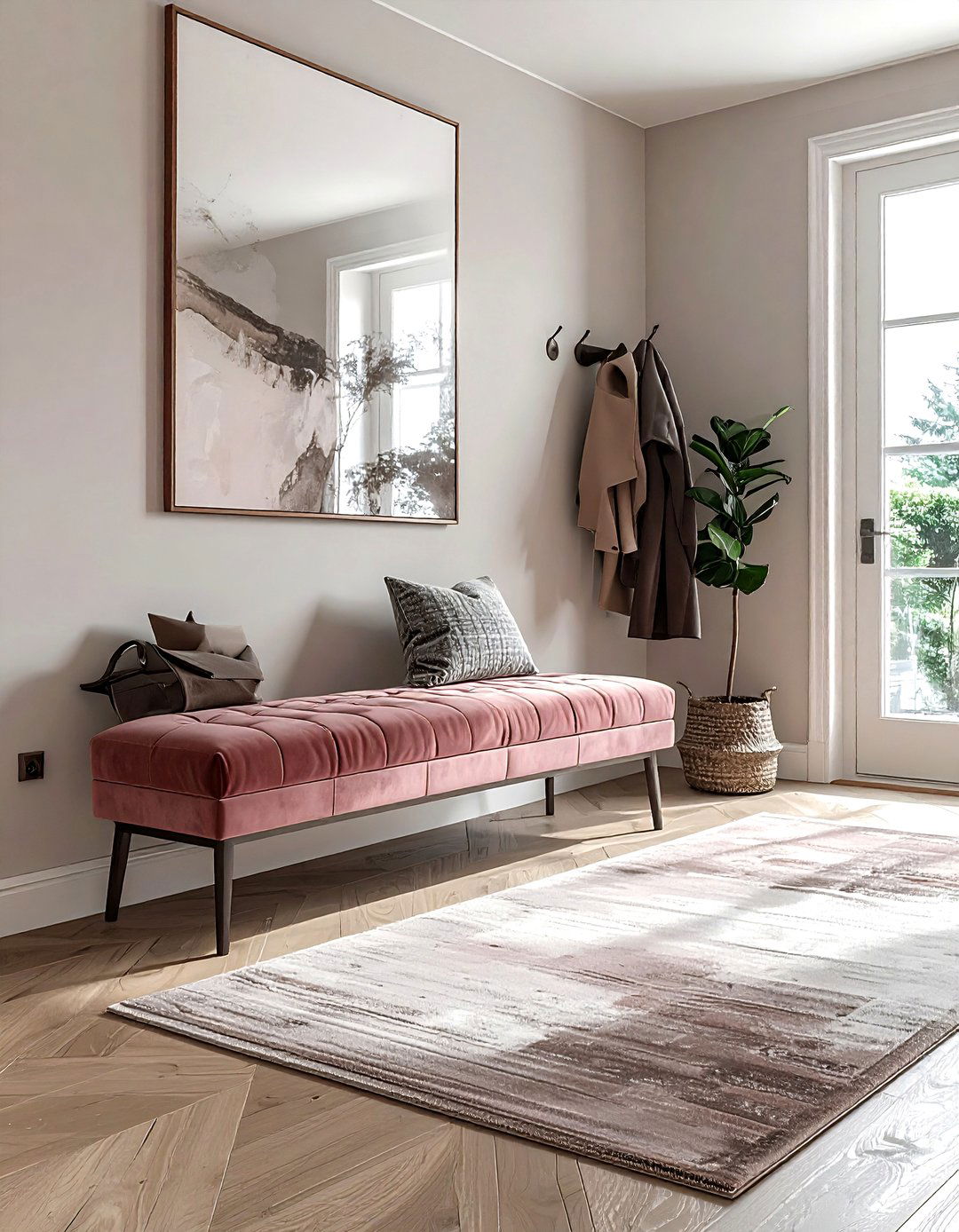 Velvet Bench In Entryway Hall - 30 mixed texture decor ideas