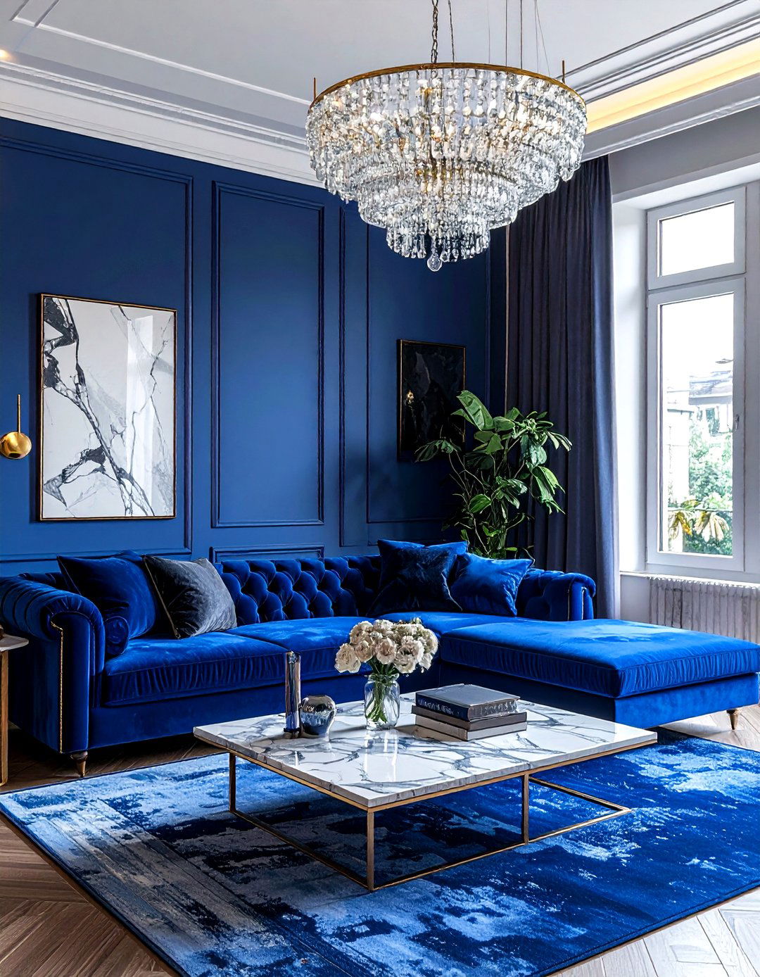 Velvet Blue Living Room - 30 blue living room decor ideas