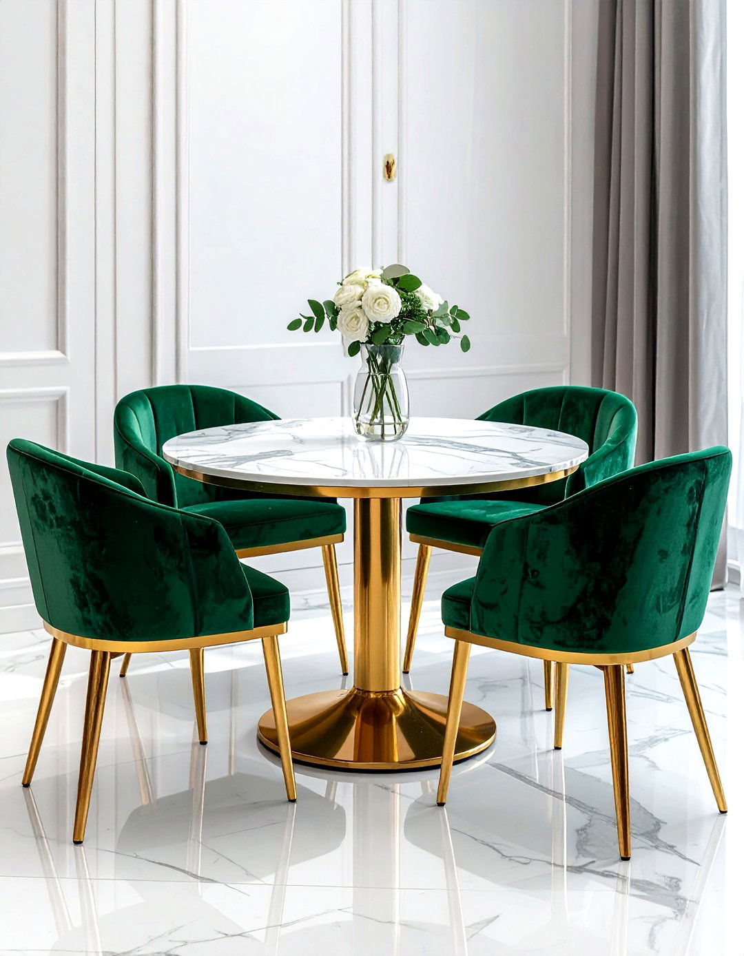 Velvet Chair Marble Table - 30 dining room texture layering ideas