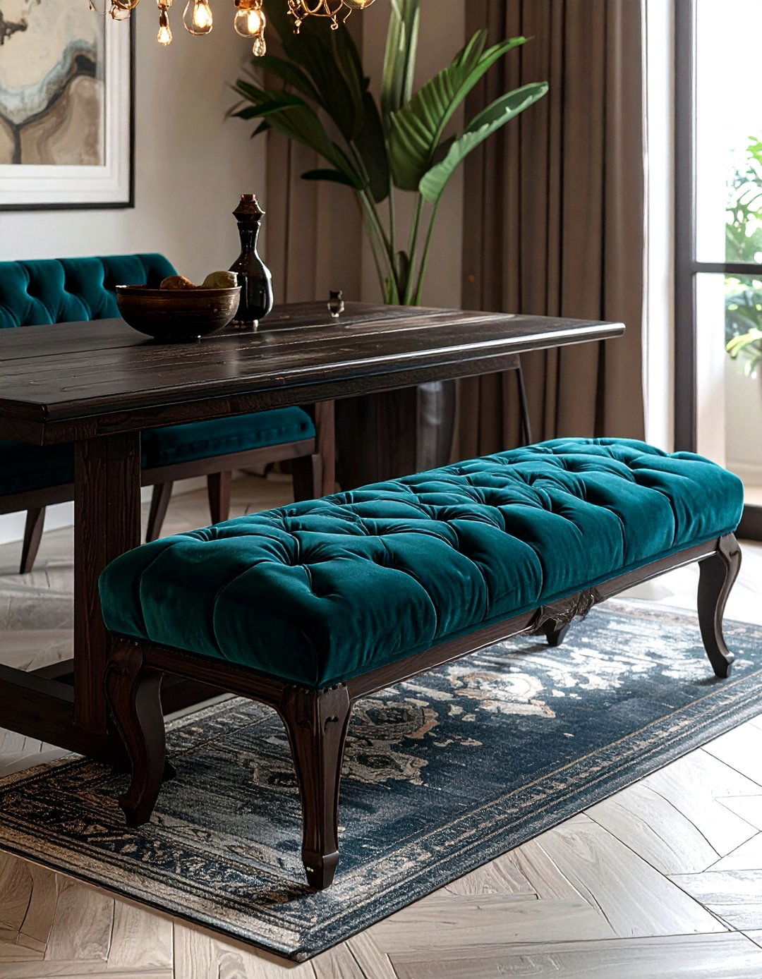Velvet Dining Bench - 30 Moroccan dining room ideas