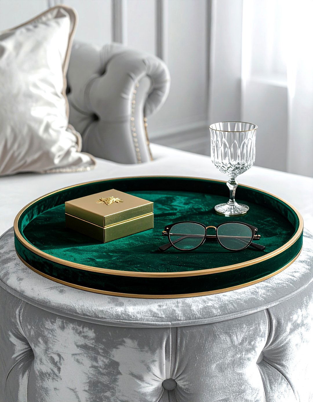 Velvet Fabric Tray - 30 ottoman tray ideas