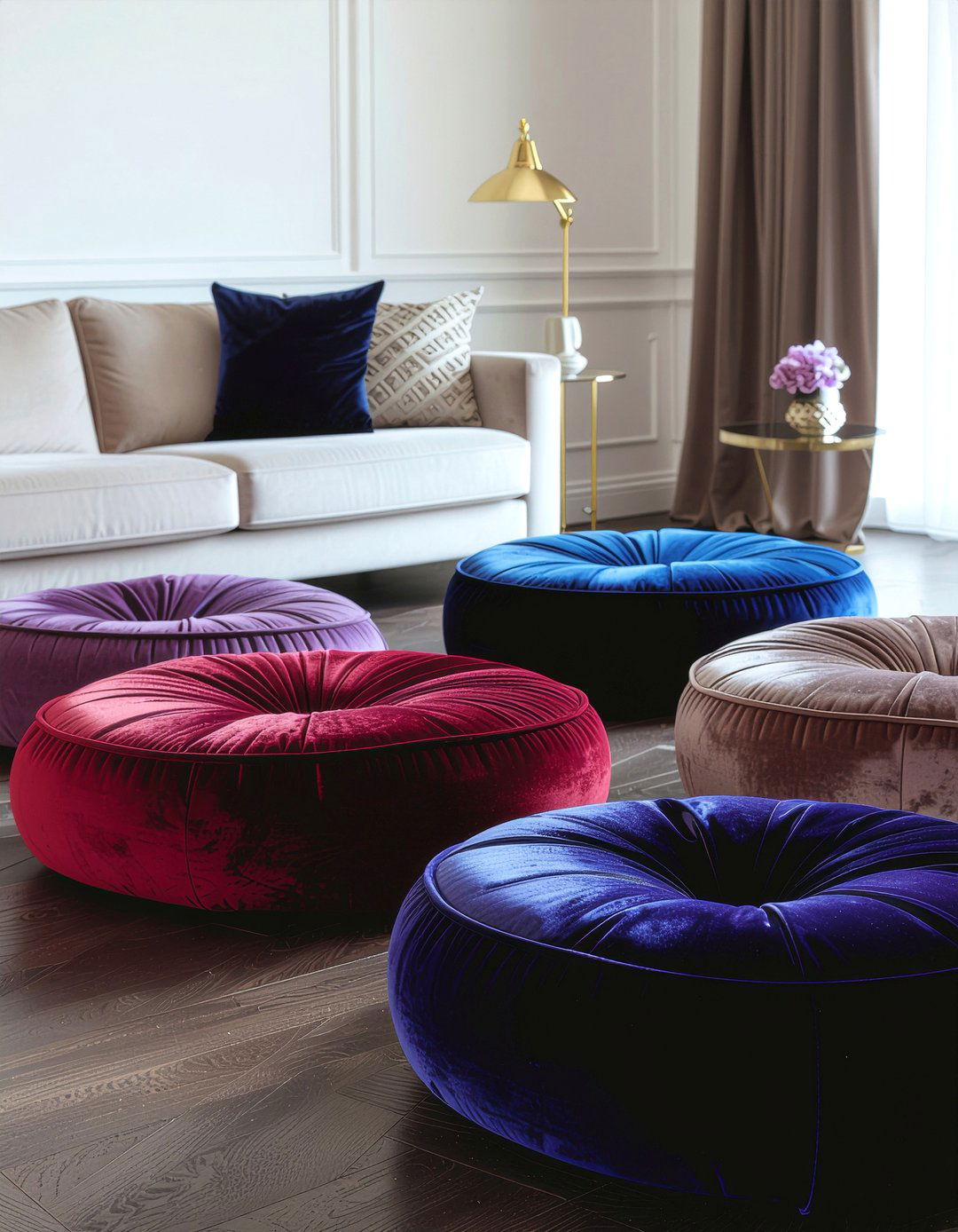 Velvet Floor Cushions - 30 living room floor seating ideas