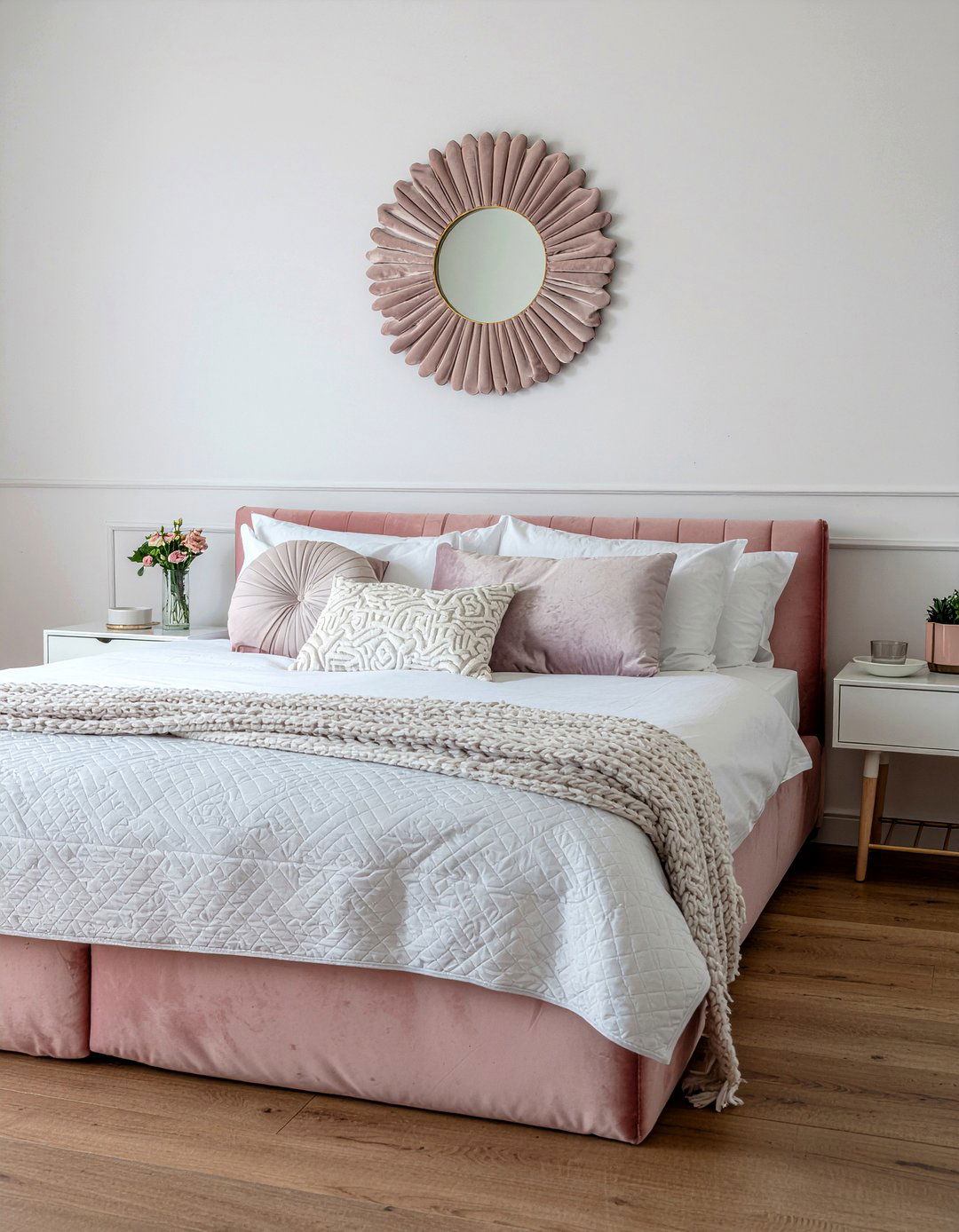 Velvet Frame Round Mirror - 30 bedroom round mirrors