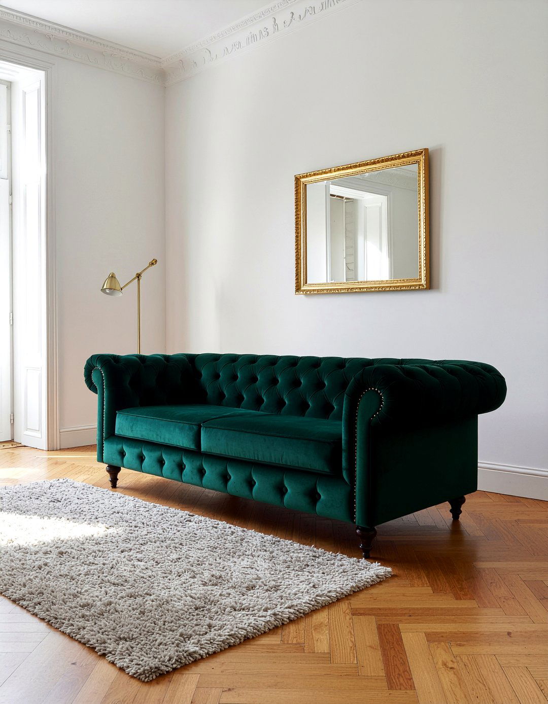Velvet Green Tufted Couch - 30 living room mid-century sofa ideas