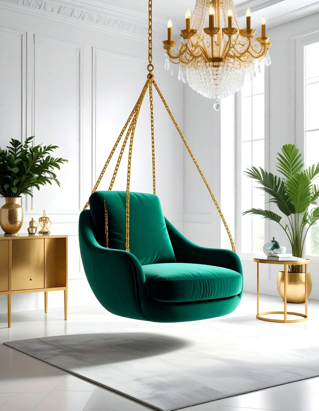 Velvet Hanging Chair - 30 living room hanging chair ideas