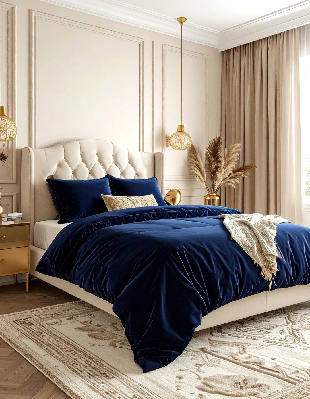 Velvet Navy Bedding Bedroom - 30 bohemian navy bedroom ideas