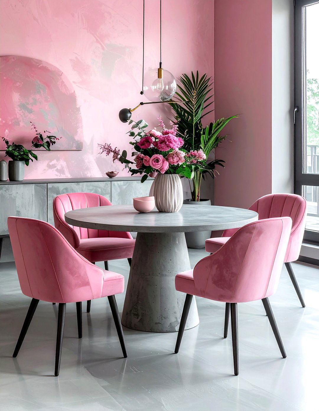 Velvet Pink And Concrete Gray Dining Room - 30 pink and gray dining room ideas