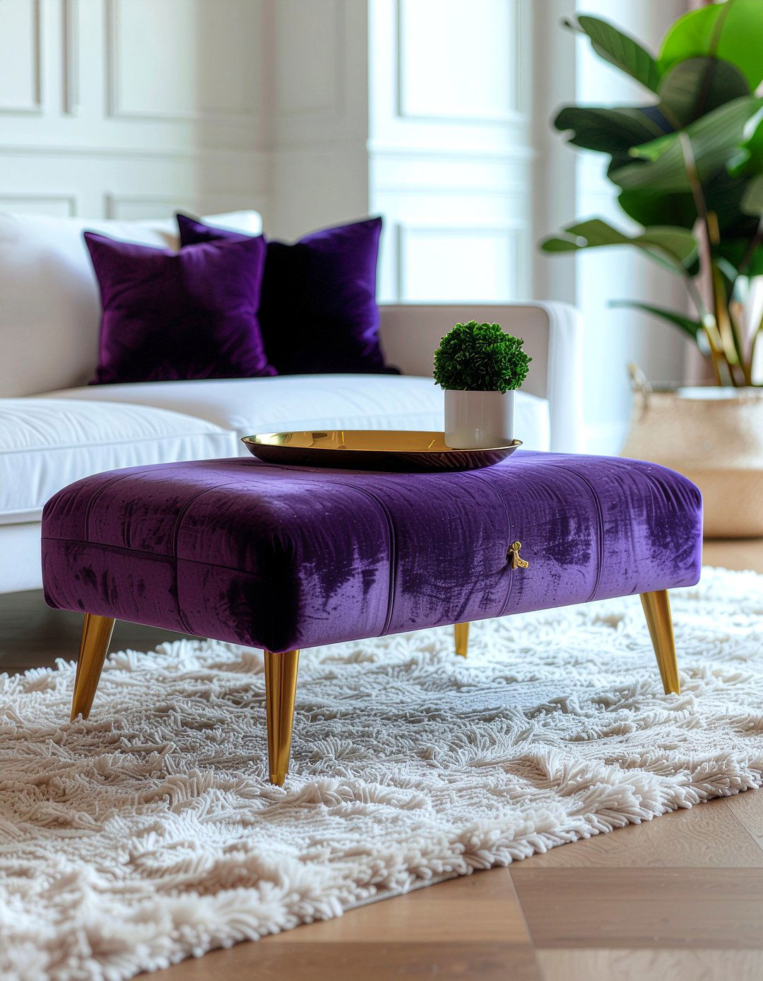 Velvet Plum Ottoman - 30 plum living room ideas