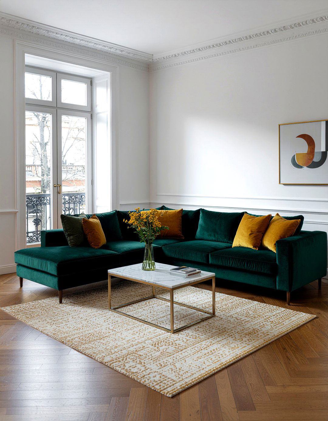 Velvet Sectional Sofa - 30 old house living room ideas