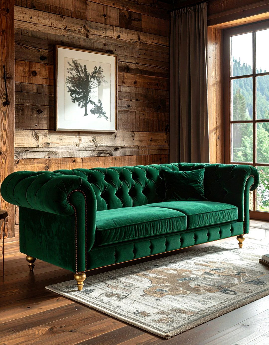 Velvet Sofa Accent Piece - 30 ski chalet living room ideas