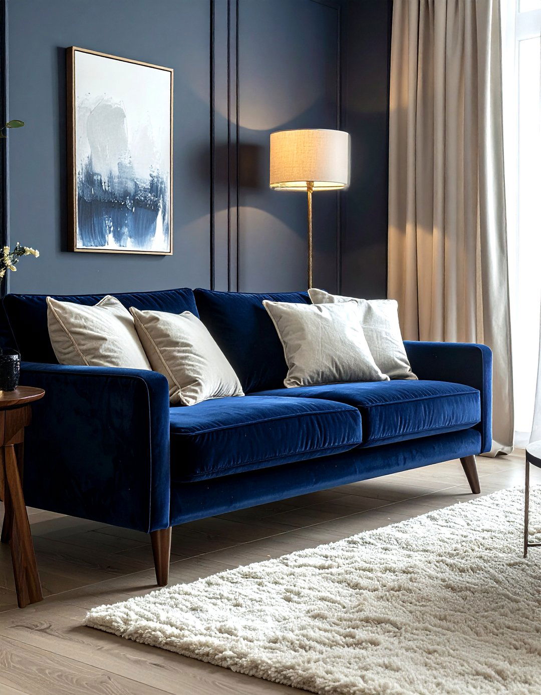 Velvet Sofa With Linen Pillows - 30 mixed texture decor ideas
