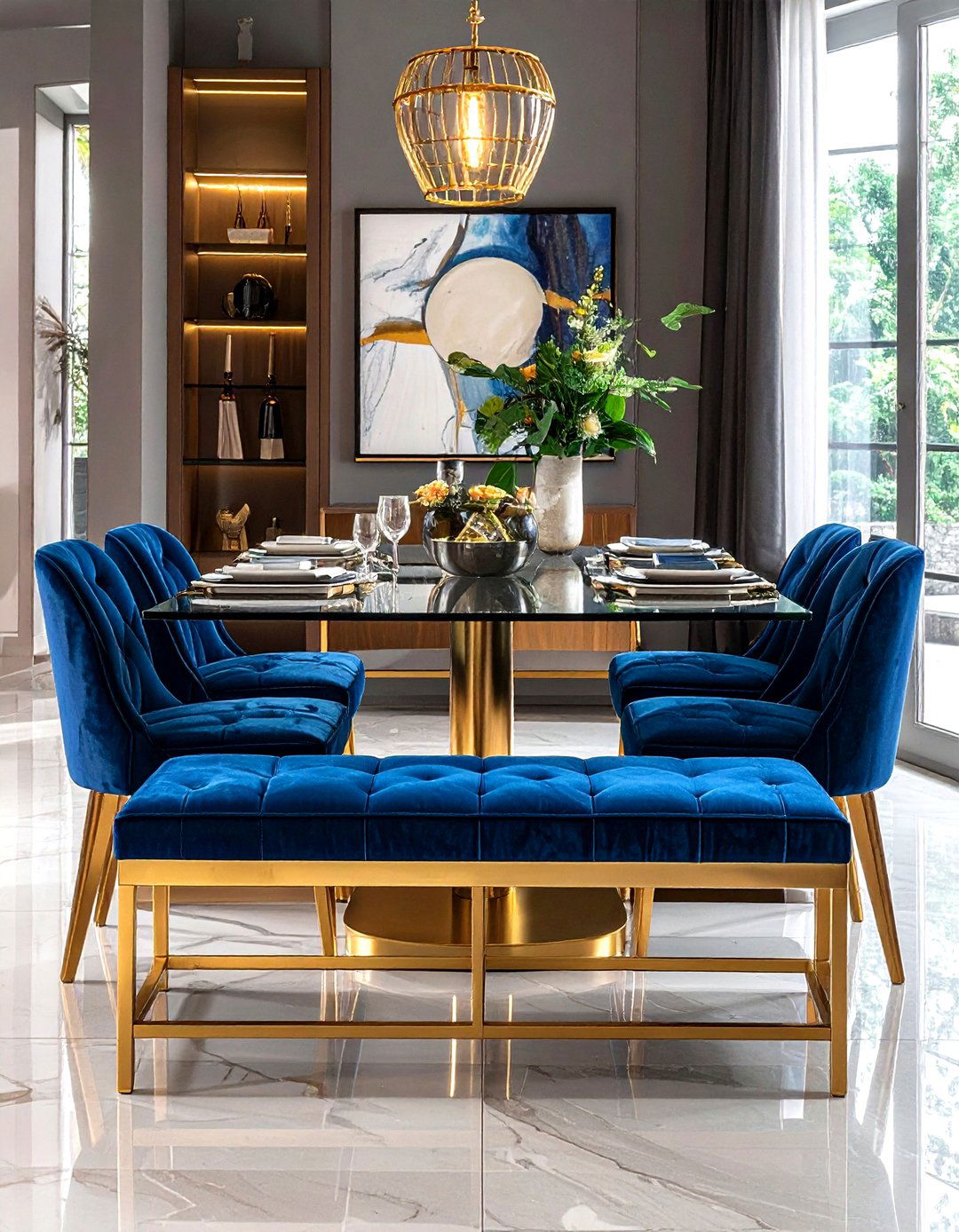 Velvet Storage Bench with Gold Accents - 30 storage dining bench ideas