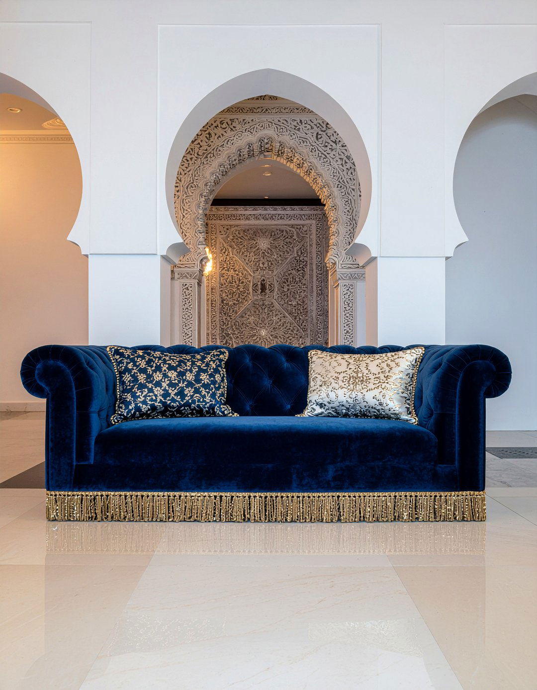 Velvet Tassel Sofa - 30 living room Moroccan furniture ideas
