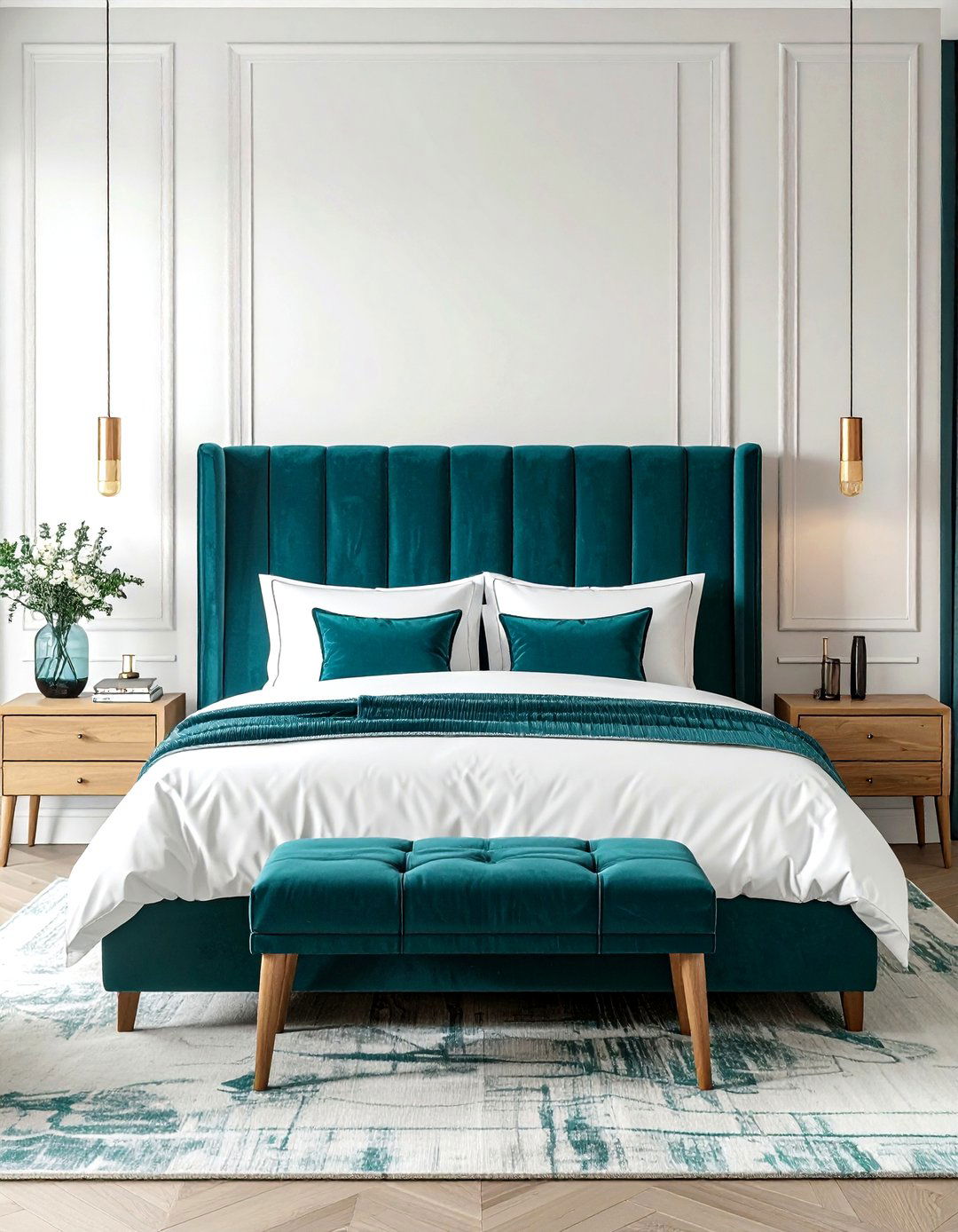 Velvet Teal Headboard - 30 modern teal bedroom ideas